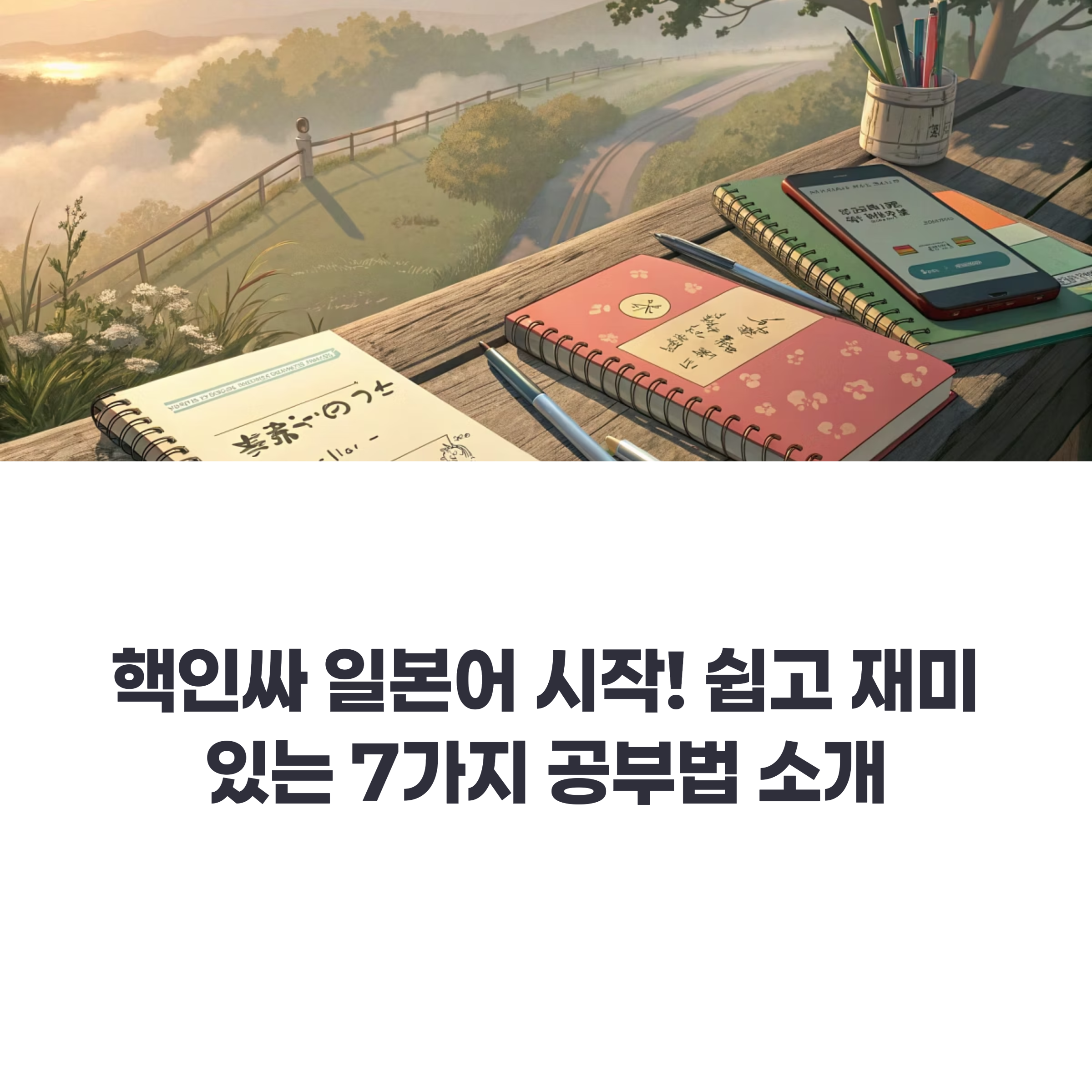 밝고 활기찬 분위기의 일본어 학습 이미지