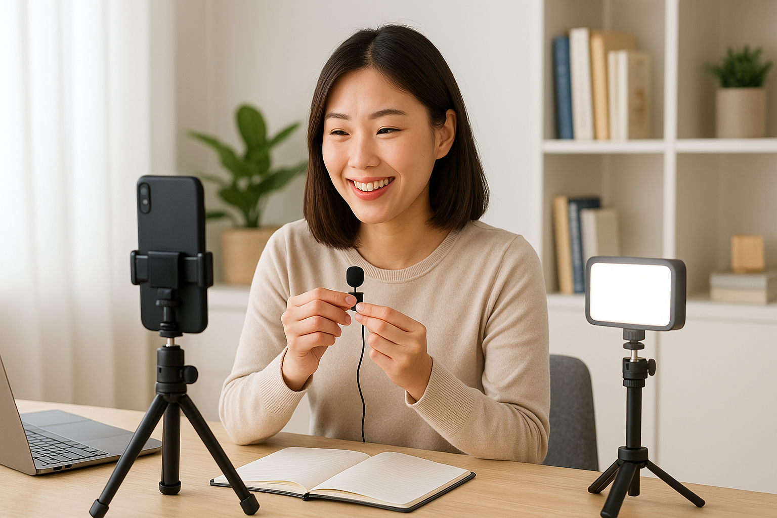 장비 점검하는 크리에이터 약식 스튜디오 세팅