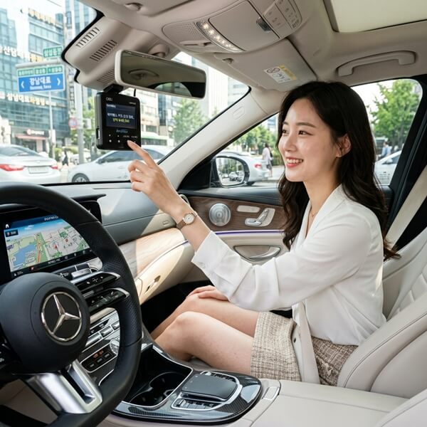 하이패스 단말기를 조작하고 있는 모습