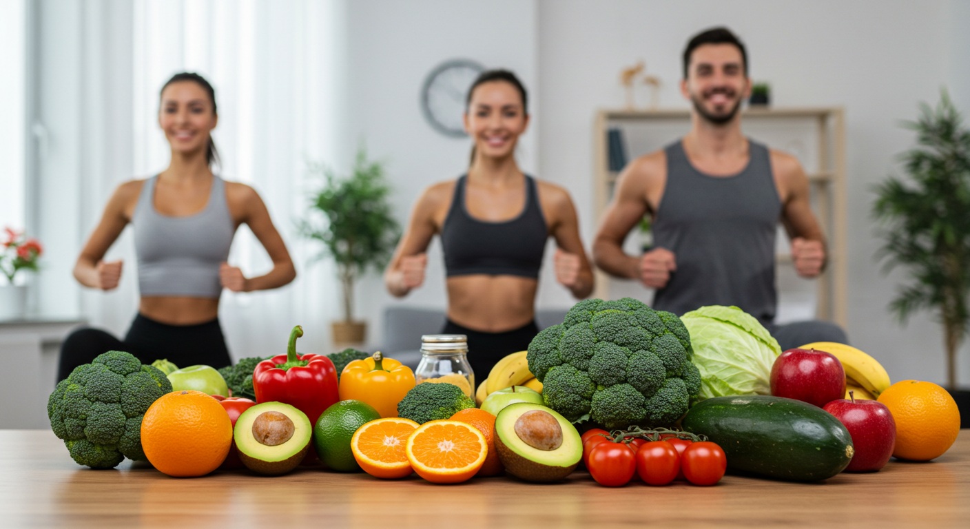 건강한 식사와 운동을 병행하는 활기찬 사람들의 모습