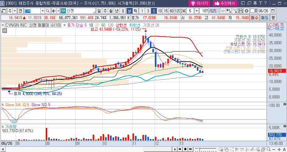 신젠 주가 5분봉 차트