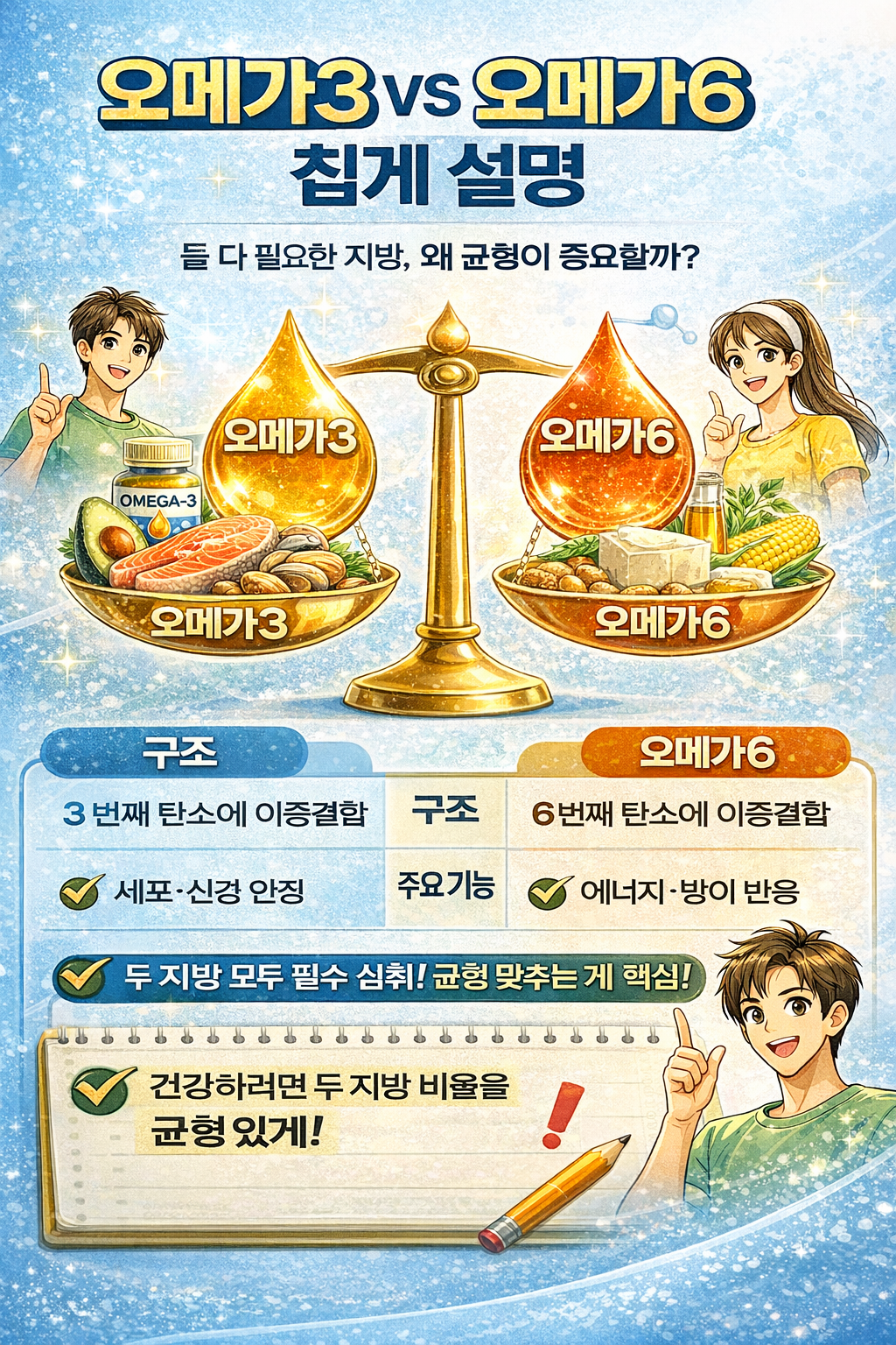 오메가3 vs 오메가6 차이점 둘 다 필요한 지방, 왜 균형이 중요할까?