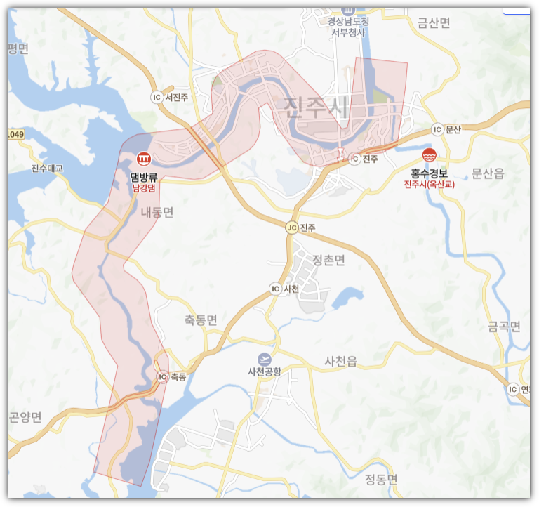 댐방류 위험지역 표시