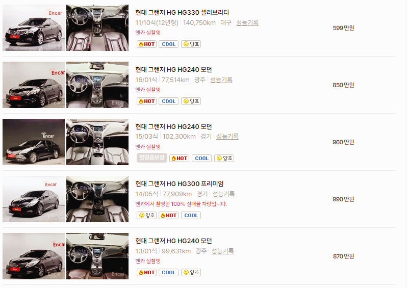 현대 그랜저 중고차 가격 시세표 24년 10월