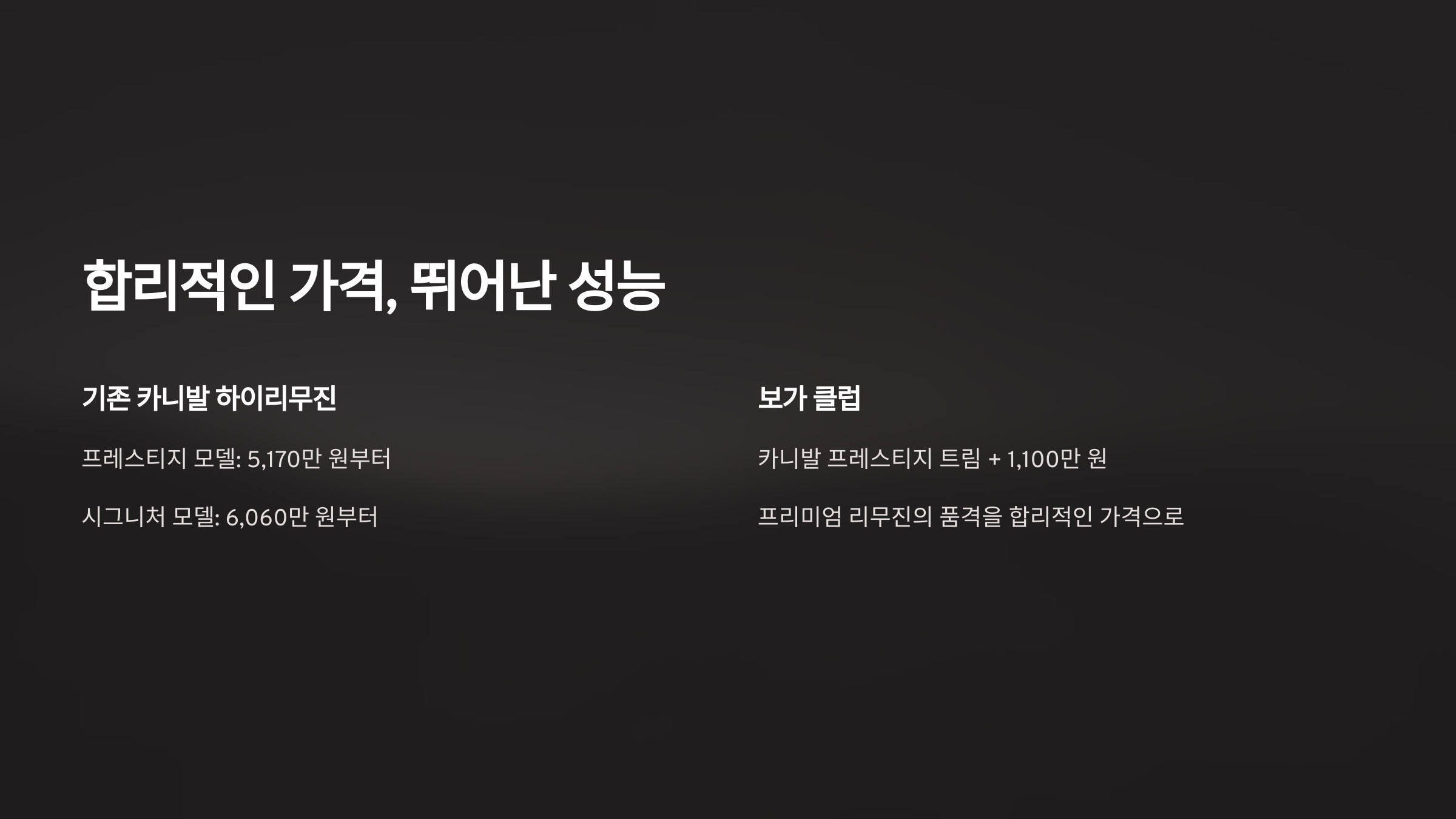 합리적인 가격, 뛰어난 성능