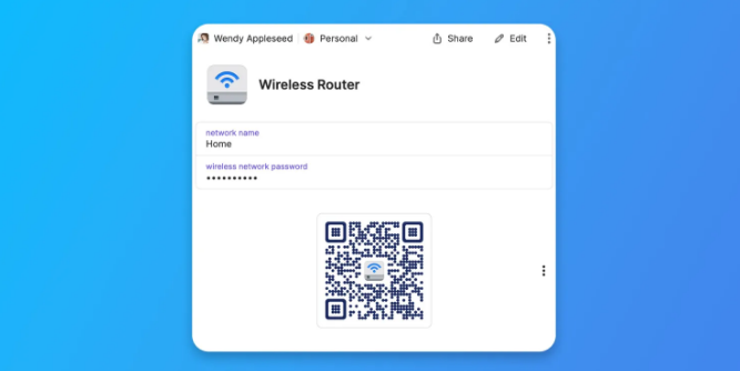 1Password는 QR 코드로 Wi-Fi 비밀번호를 쉽게 공유
