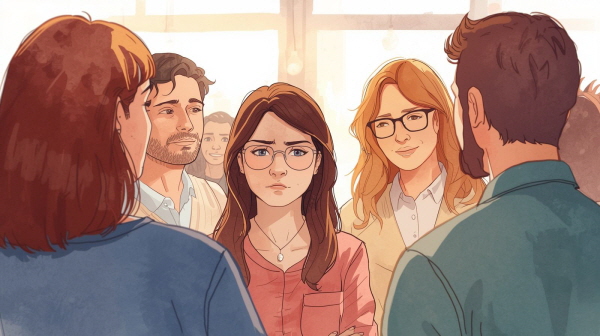 ESFP는 갈등이나 무거운 이야기를 꺼내는 것을 꺼려합니다. 상대의 반응이 부정적일까 두려워서, 또는 분위기를 망칠까봐 조용히 넘깁니다에 관한 그림