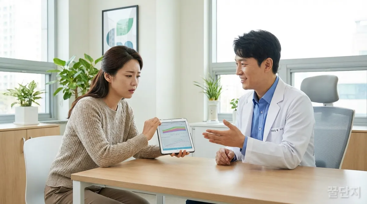 한국인 부모가 소아과 의사와 아이 발달 상담을 하는 모습