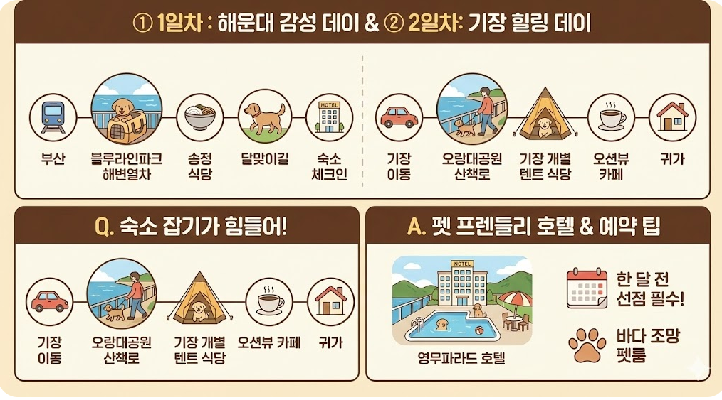 부산 애견동반 여행 1박2일 코스 해운대부터 기장까지 실내 식당 & 숙소 총정리