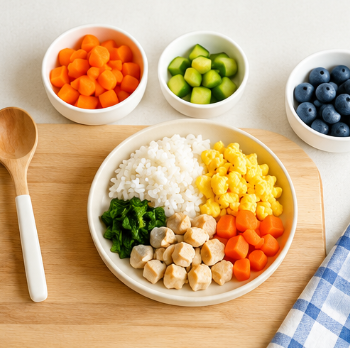 곡류와 단백질, 채소, 과일, 유제품을 다양하게 경험하도록 도와주는 과정이 중요합니다.