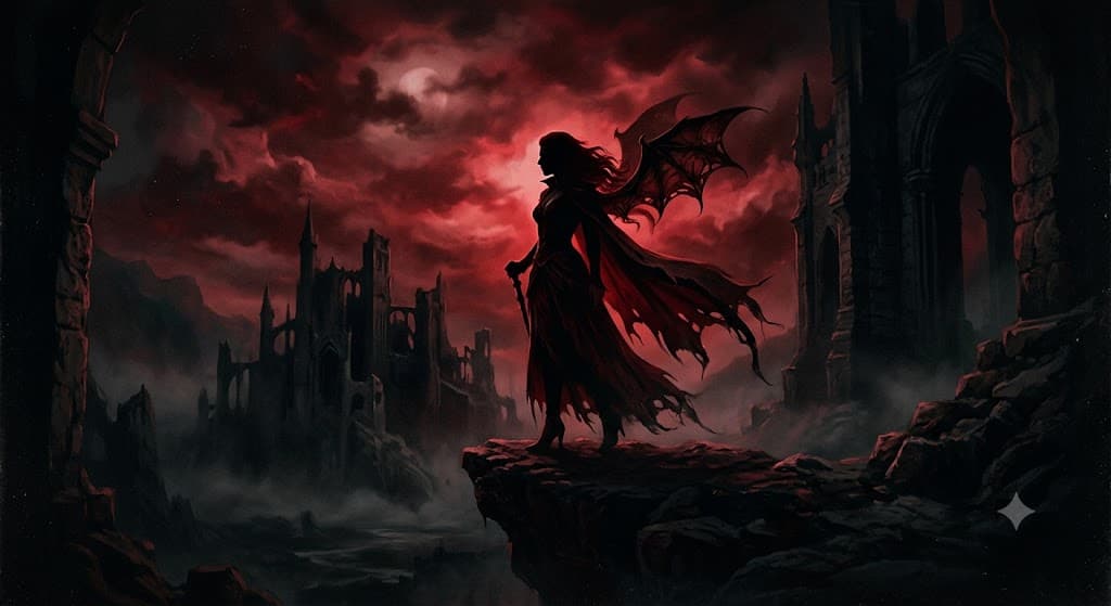 어둡고 몽환적인 다크판타지 분위기의 앨범 재킷 콘셉트, 붉은 조명과 뱀파이어 느낌의 실루엣