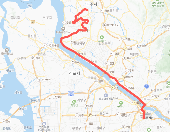 서울-파주-9030번-버스-노선-지도