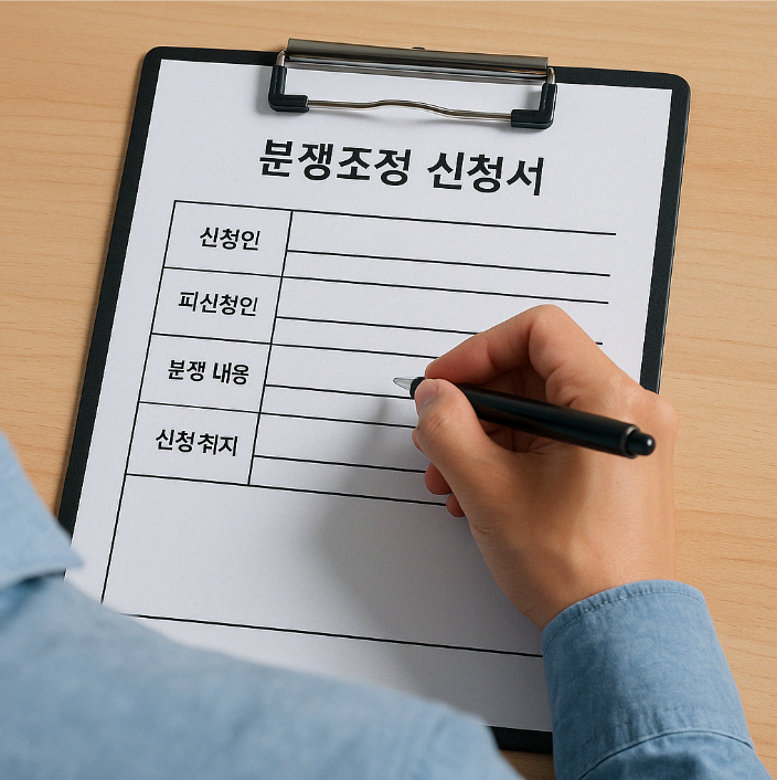 민원실에서 분쟁조정 신청서를 작성하는 입주민