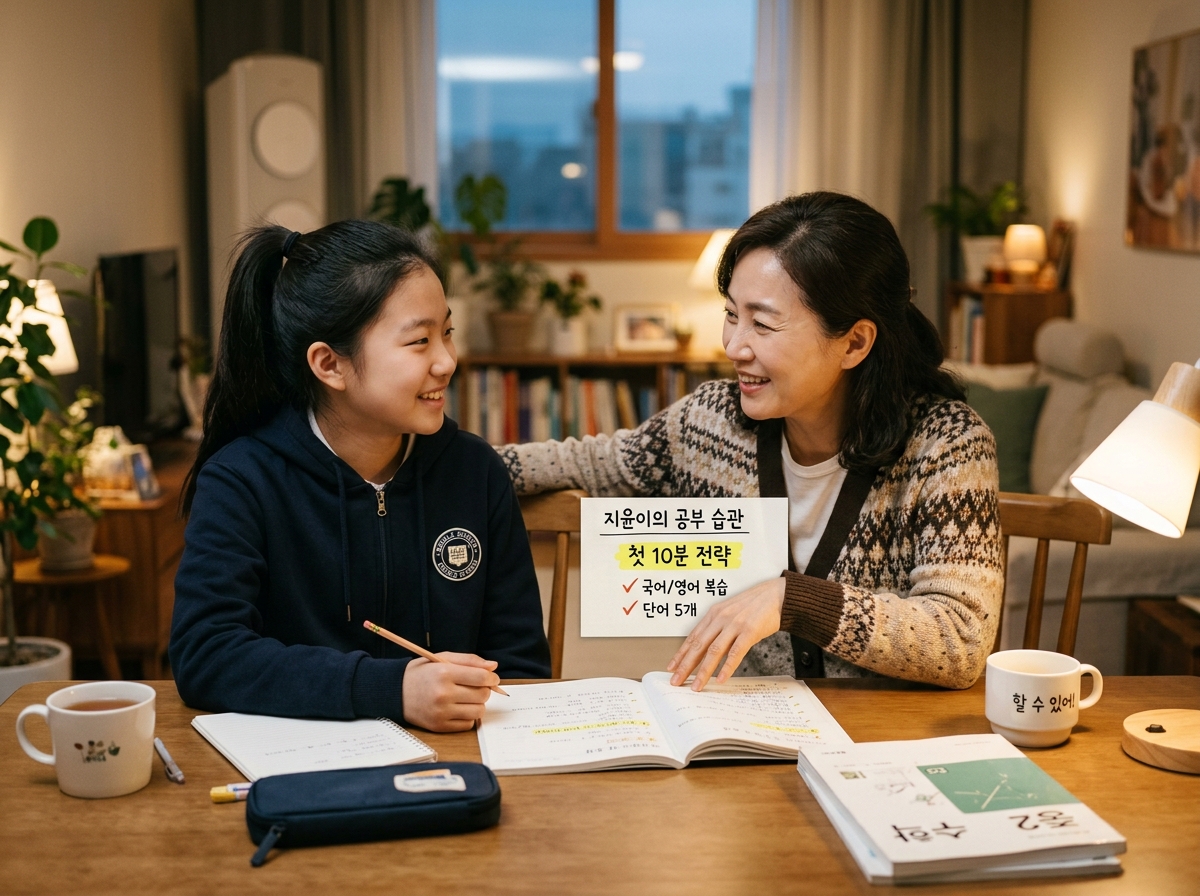 학습 계획과 습관에 대해 대화하는 학부모와 학생