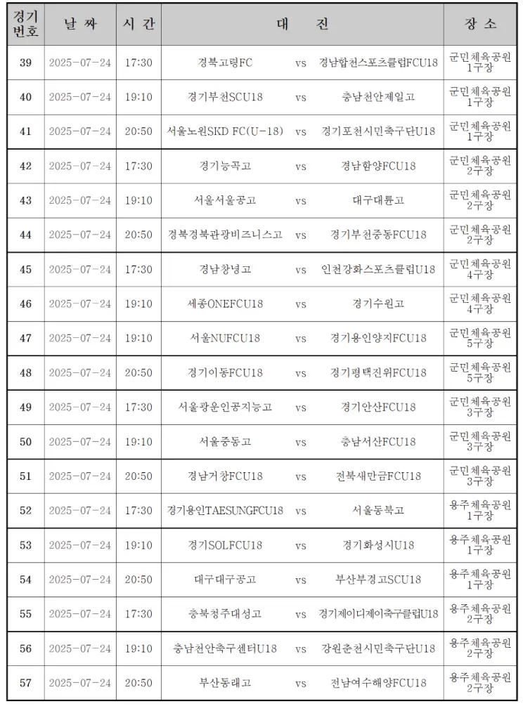 2025 추계 전국 고등 축구대회 경기 일정 및 대진표(천재 지변으로 인한 일정 변경)