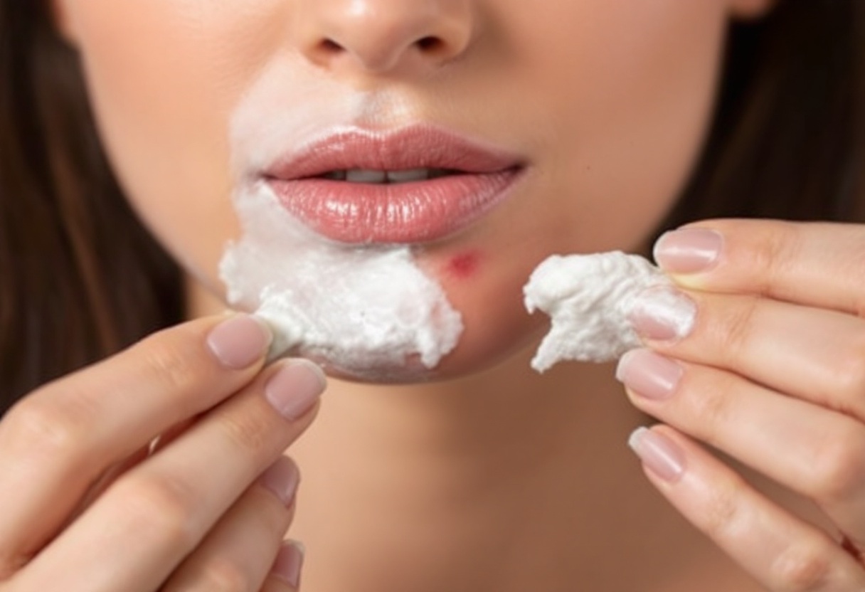 베이킹소다 페이스트를 모기 물린 곳에 바르고 있는 모습