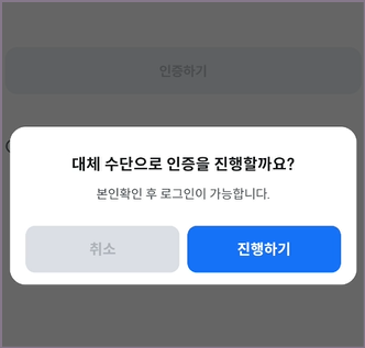 OTP 대체 수단 인증 진행하기 화면