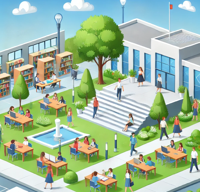 전교생의 학생들이 공부하는 모습