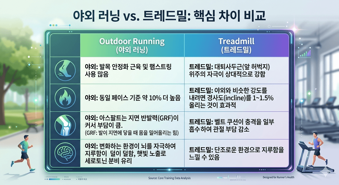 야외 러닝, 트레드밀 장단점 비교