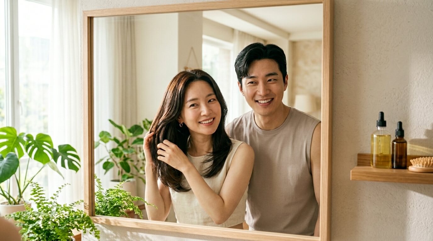 건강한 머리카락을 관리하는 20~30대 남녀