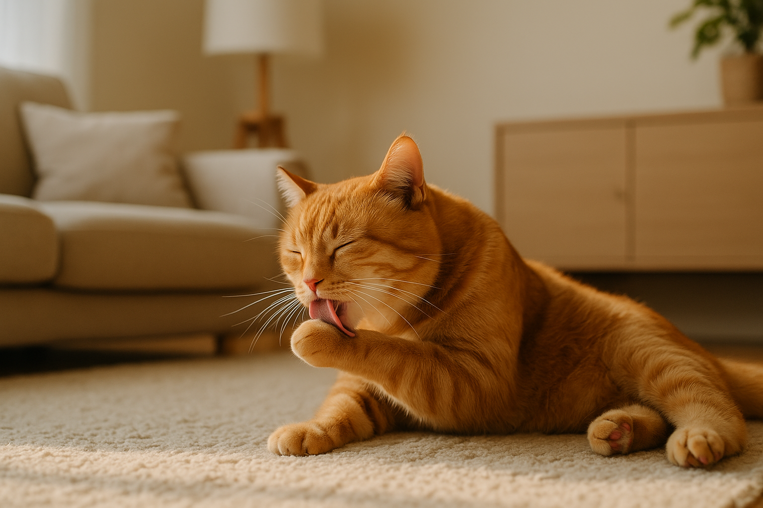 그루밍하는 고양이 이미지.