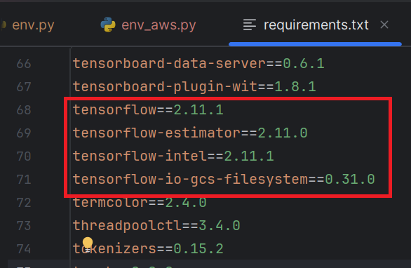 requirements.txt안에 있는 tensorflow 의존성