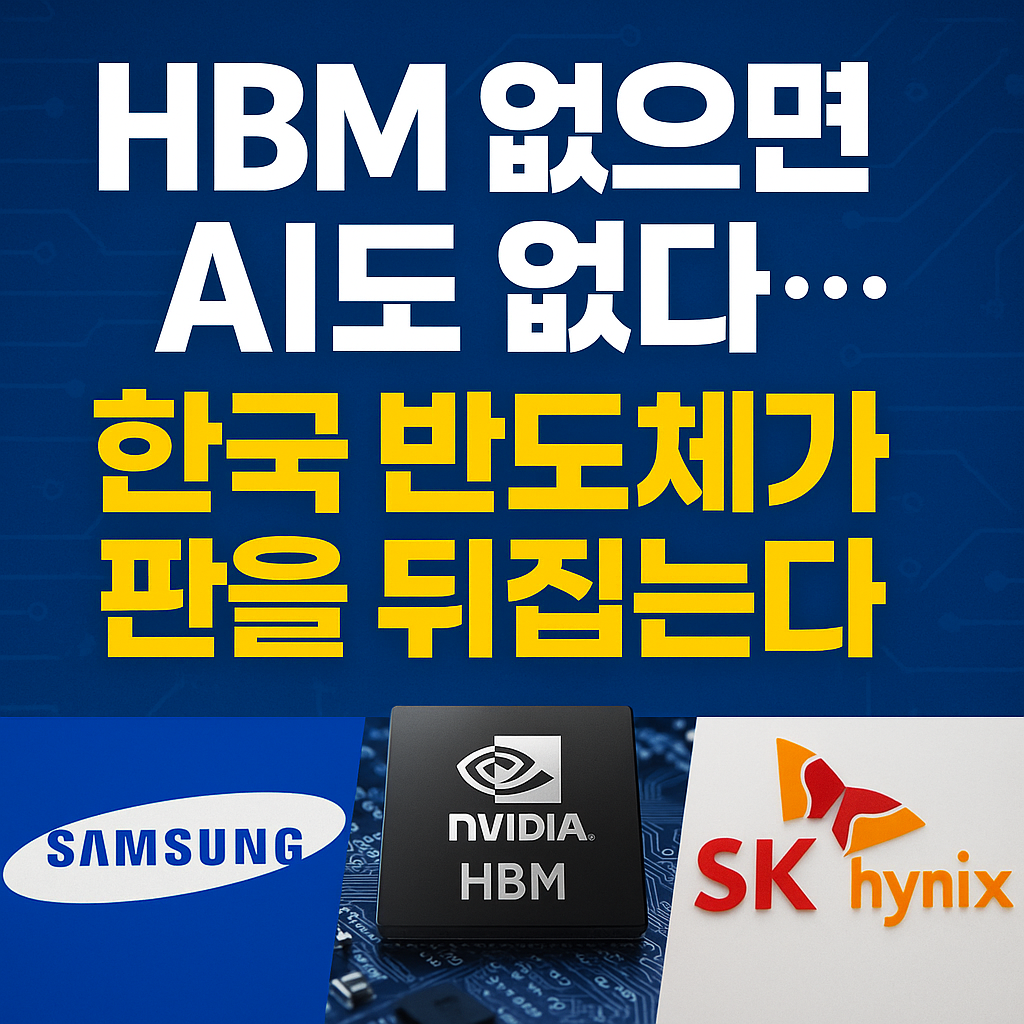 "HBM이 없으면 AI도 없다"라는 문구와 함께 삼성전자, SK하이닉스, 엔비디아 로고가 배치된 한국 반도체 산업 관련 썸네일 이미지