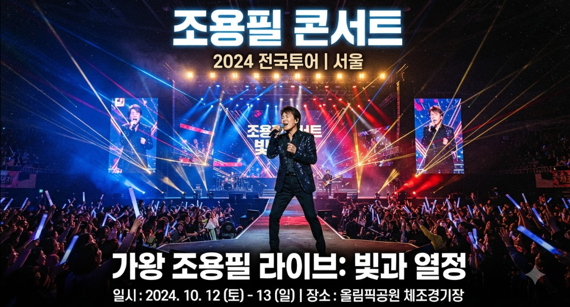 조용필 콘서트 라이브 무대 레이저 조명과 관객 현장 포스터