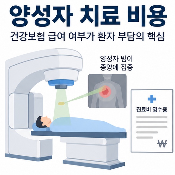 양성자 치료 비용과 건강보험 급여 산정특례 비급여 구조를 보여주는 암 치료 비용 안내 이미지