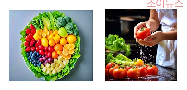 다양한 색깔의 채소와 과일