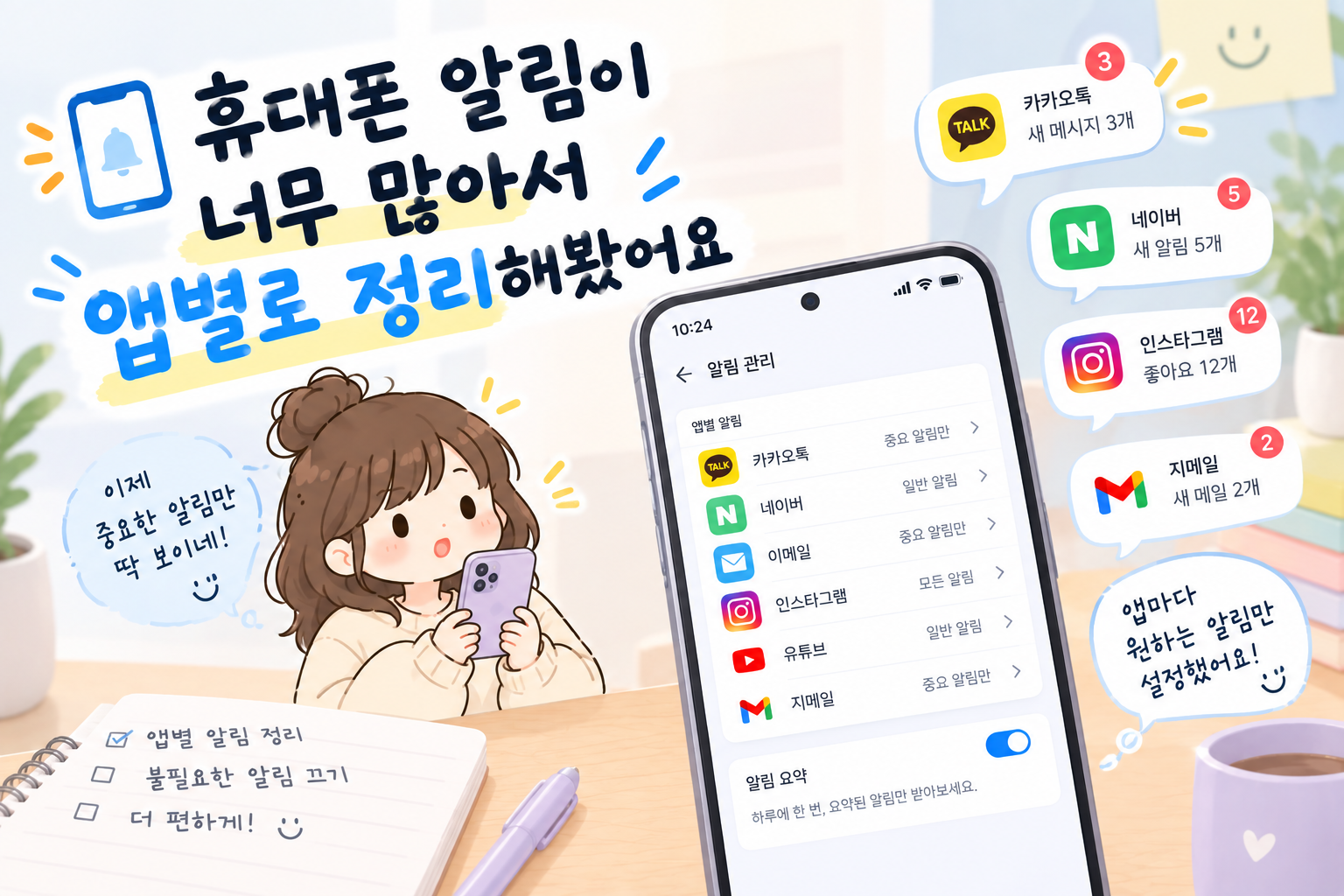 휴대폰 알림이 너무 많아서 앱별로 정리해봤어요