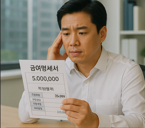 국민연금 보험료가 있는 급여명세서 사진