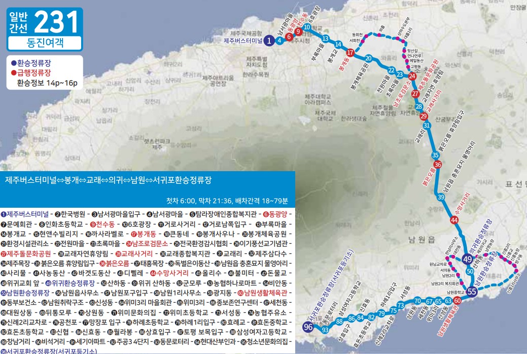제주도 버스노선 - 일반간선버스201, 202, 일반간선버스211, 212, 일반간선버스221, 222, 일반간선버스231, 일반간선버스232, 일반간선버스240, 일반간선버스251, 252, 253, 254, 255, 일반간선버스260, 일반간선버스270, 일반간선버스281, 282, 일반간선버스291, 292, 295