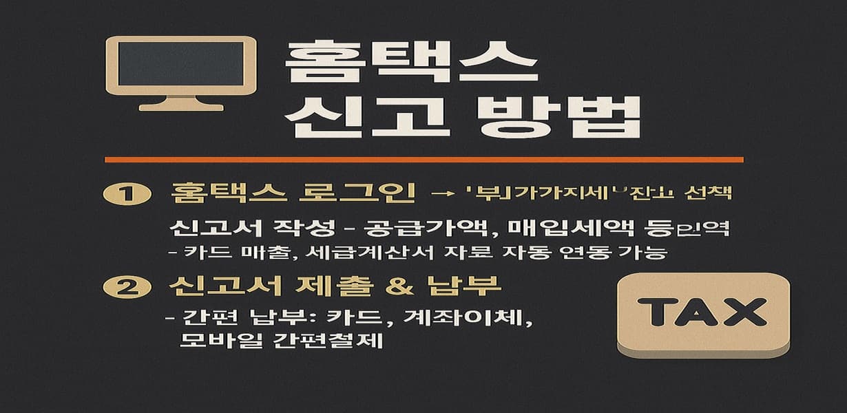 홈택스 부가세 신고 절차 3단계를 요약한 인포그래픽 이미지