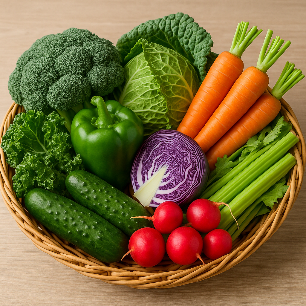 야채가 한 가득 담긴 바구니 이미지