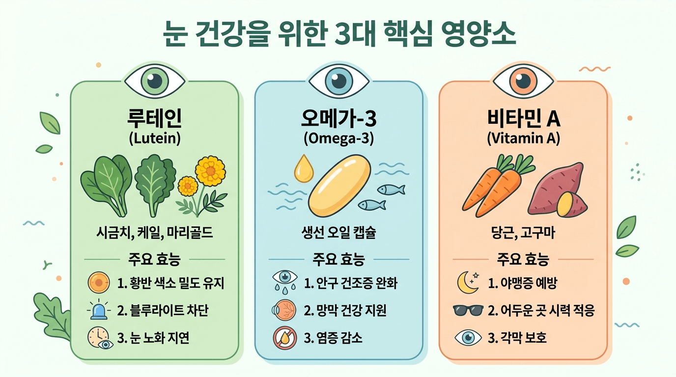 눈 건강 영양소 루테인 오메가3 비타민A 정리
