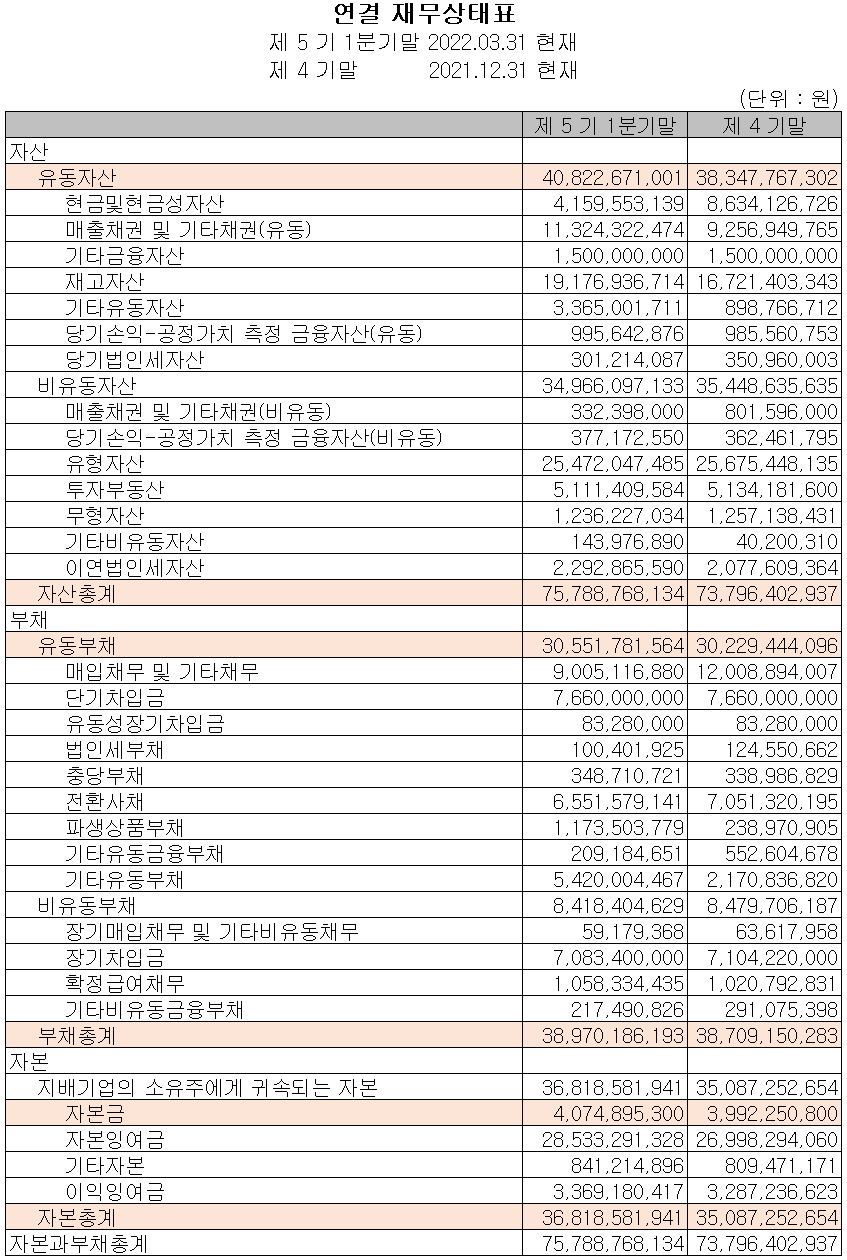 네온테크 - 재무상태표