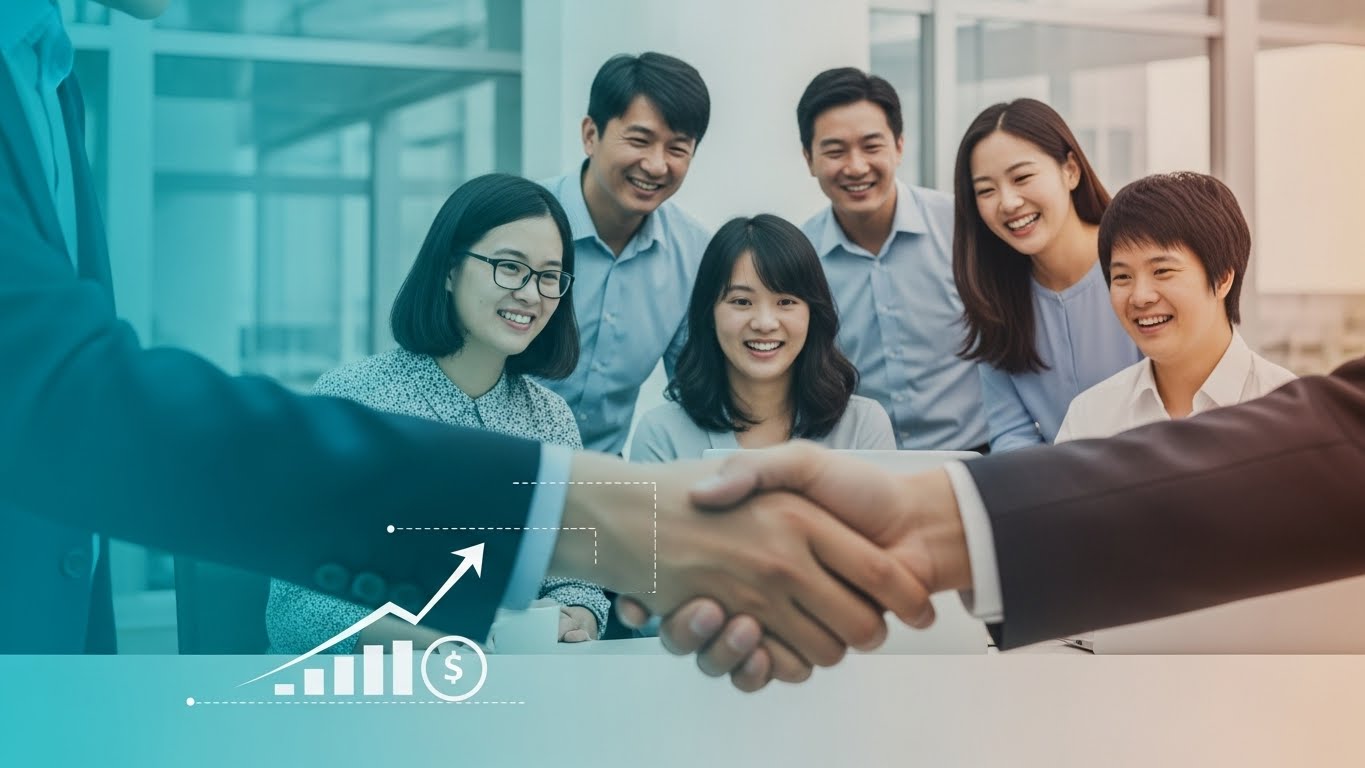 포용적인 사무실에서 다양한 직원들이 함께 일하며, 중증장애인 고용 개선 장려금으로 인한 기업과 개인의 성장을 상징하는 모습.
