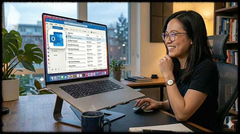 아웃룩에서 메일이 정상적으로 수신된 모습