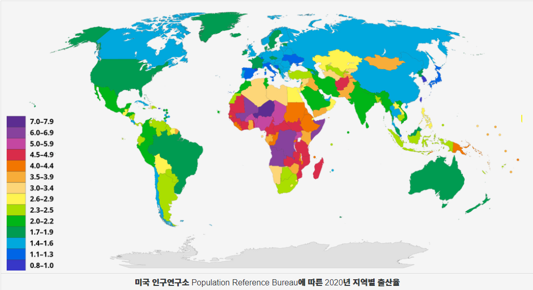 2020년 전세계 출산율