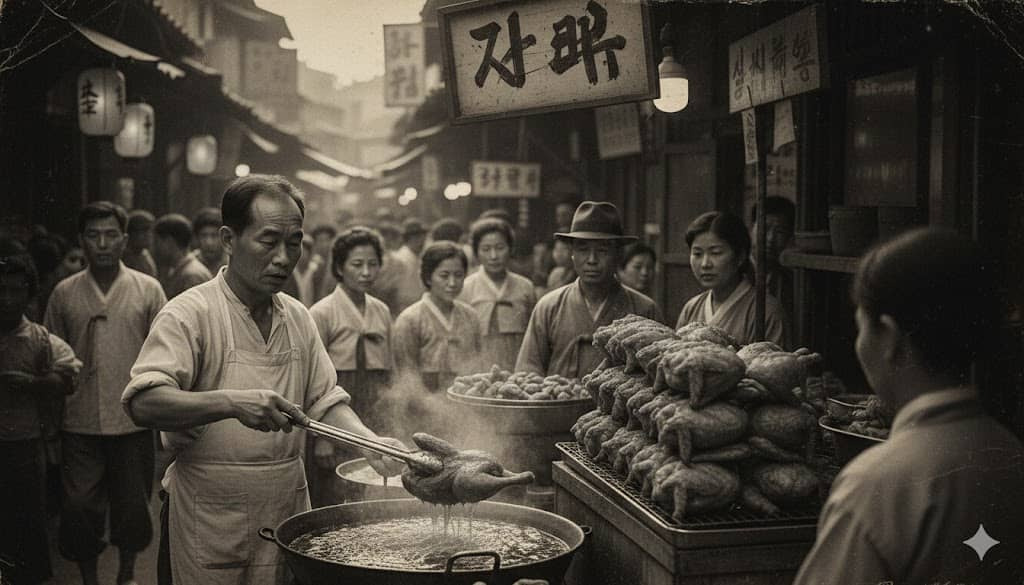 1970년대 재래시장에서 판매하는 치킨
