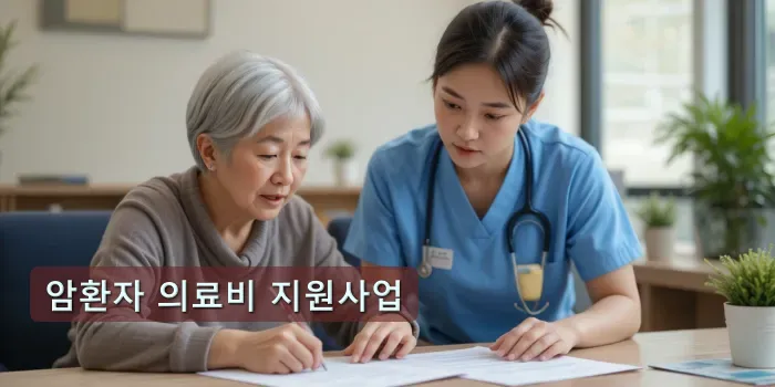 간호사가 암환자 의료비 지원 신청서 작성을 도와주는 모습