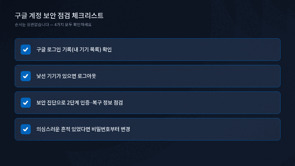 구글 계정 로그인 기록 확인 낯선 기기 로그아웃 보안 진단 체크리스트