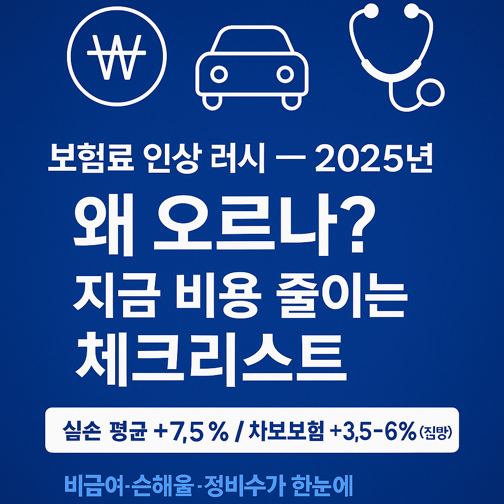 보험료 인상 러시 &mdash; 2025년 실손&middot;자동차보험료 왜 오르나? [평균 7.5%&middot;최대 6% 전망]