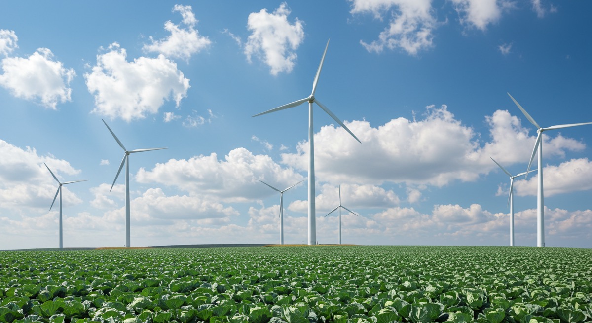 태백 바람의언덕 여름 고랭지 배추밭과 풍력발전기 풍경