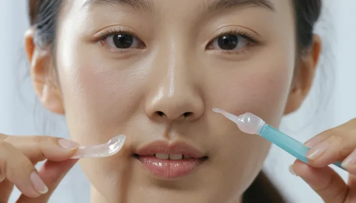 잇몸 염증 부위에 국소적으로 바르는 잇몸 염증약을 활용하는 장면