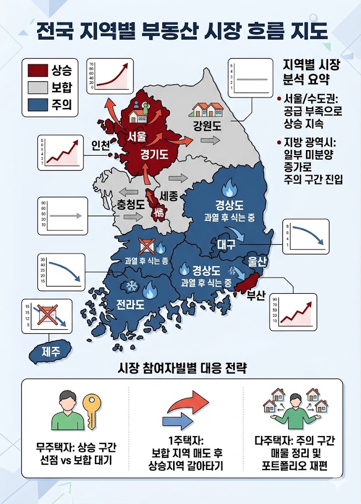 지역별 흐름 지도 또는 상승/보합/주의 구간 표시