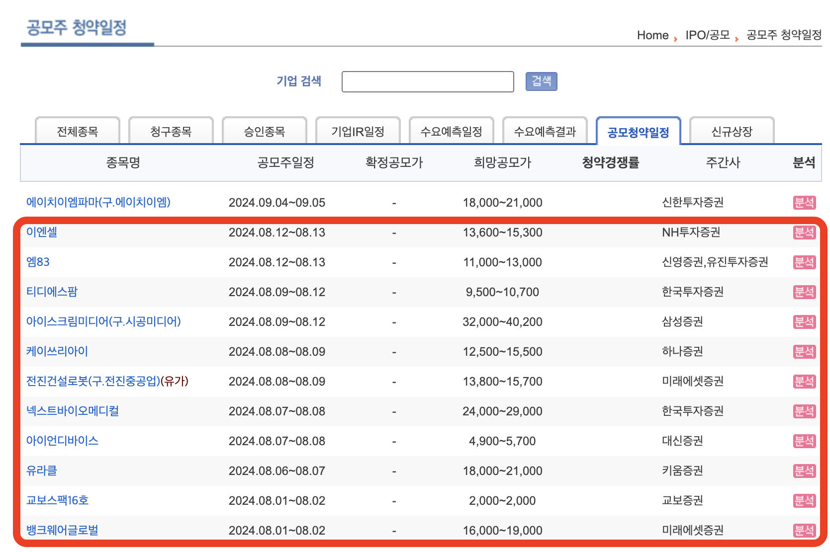 공모주 청약 일정