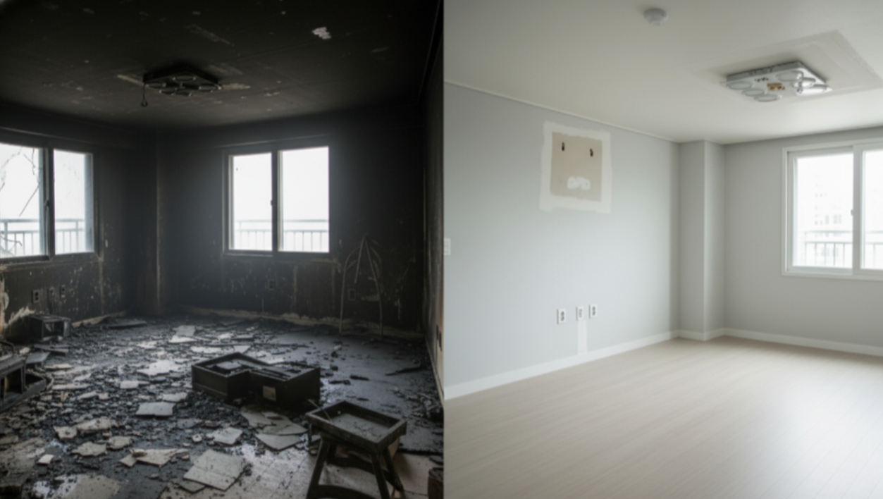 가평군 청평읍 화재청소 작업 전후 사진 비교