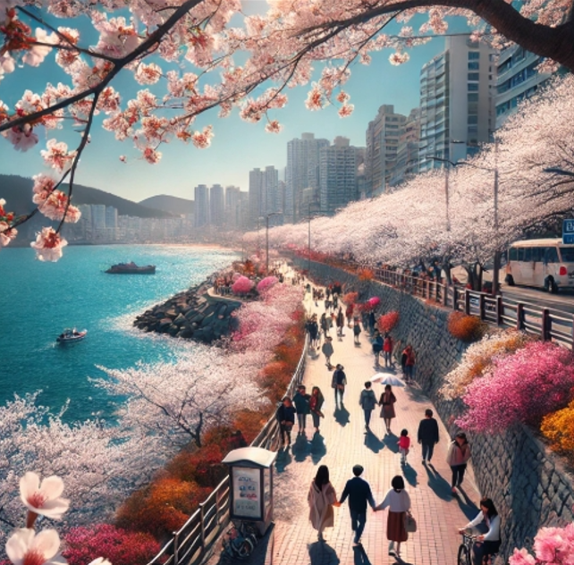 벚꽃과 바닷길